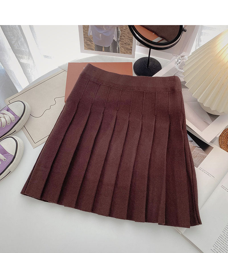 Jupe plissée, jupe taille haute en tricot polyvalente, coupe trapèze 5309