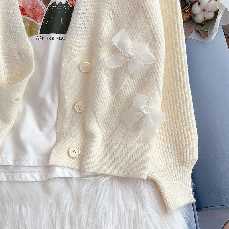Cardigan en tricot à nœud doux pour femme 4969