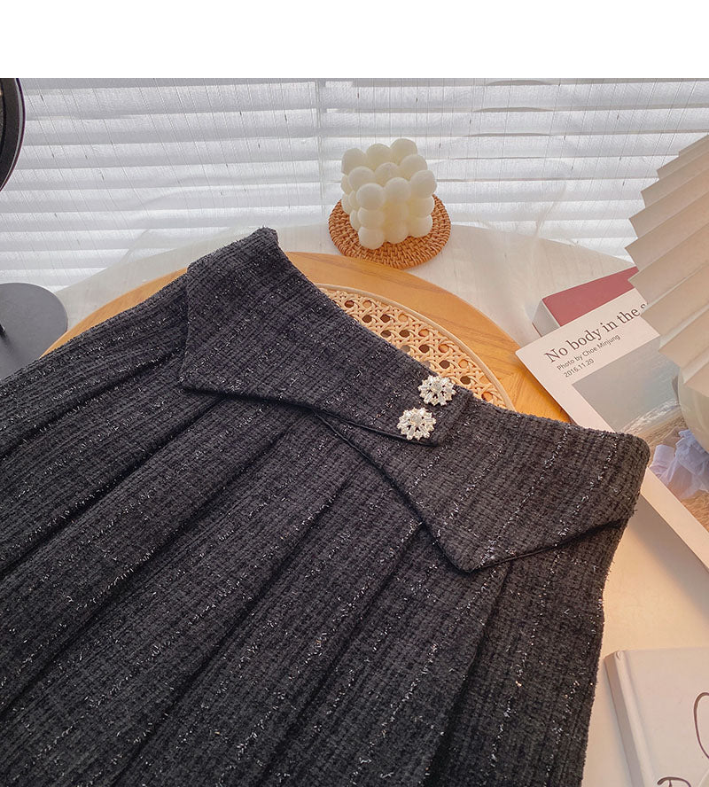 Petite jupe plissée parfumée fine taille haute en tweed Jupe à carreaux en forme de A 5291
