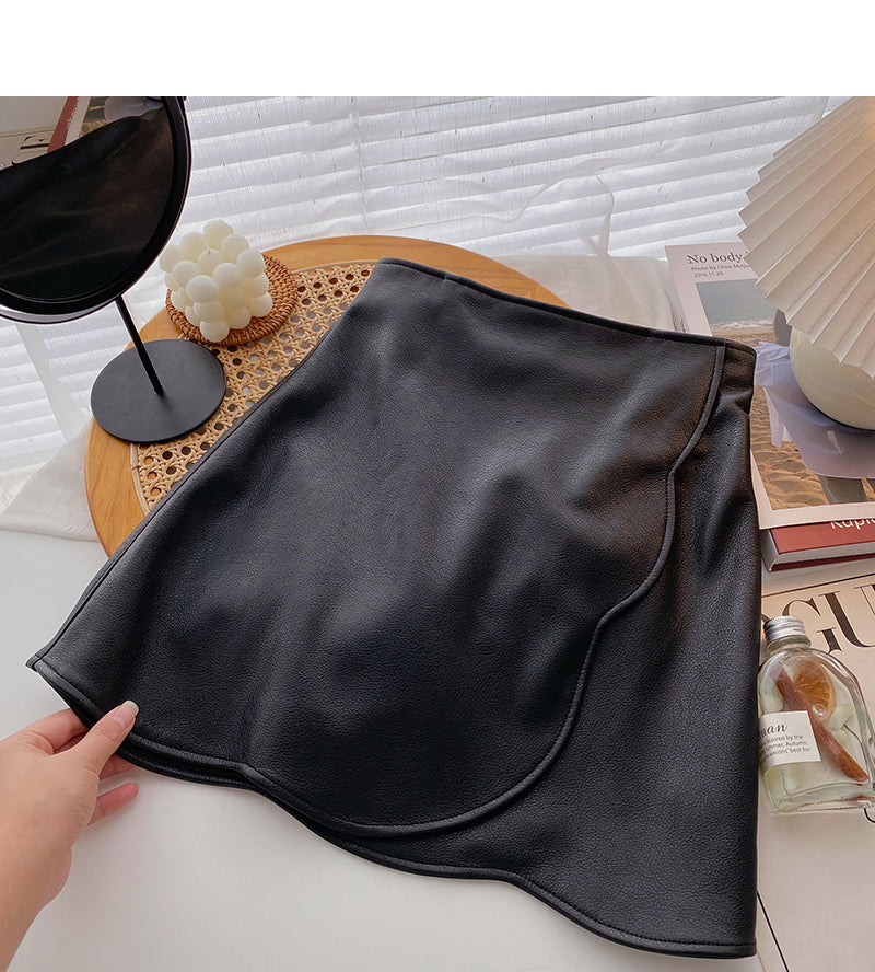 Korean design irregular slim fashion PU leather skirt 5504