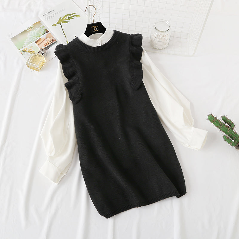 Slim sweater knitted vest vest with shirt skirt 4450