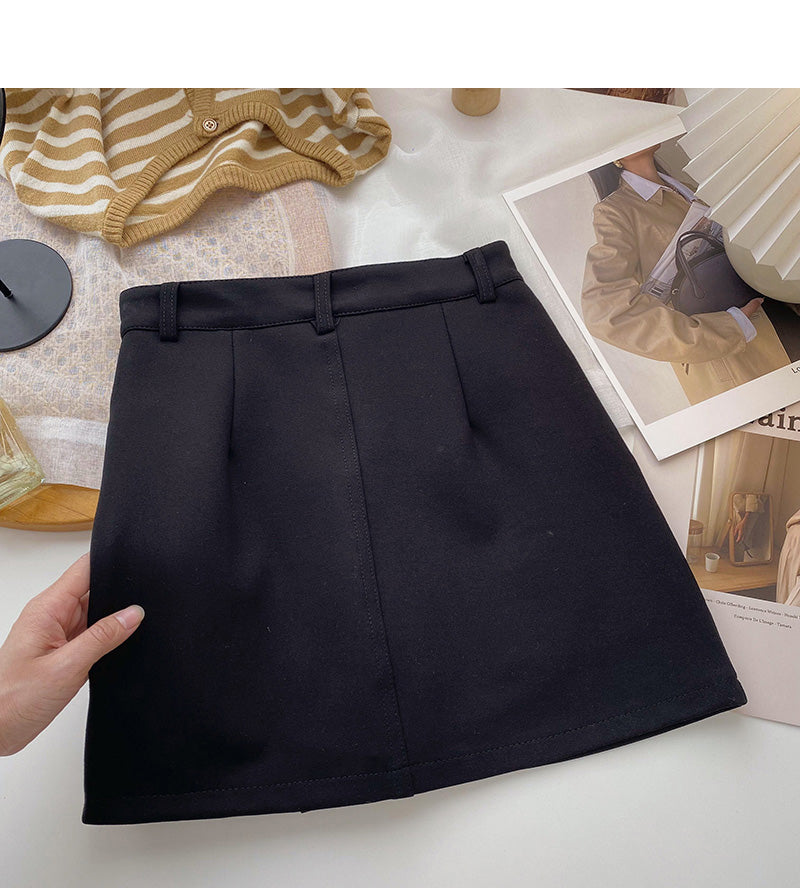 Design: slit wrap hip thin high waist black A-line skirt 5565