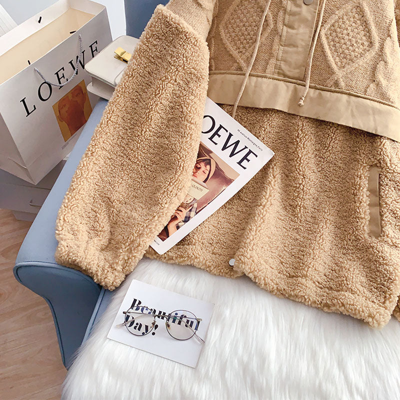 Pull en laine d'agneau cousu pour femme, modèle à capuche 5203