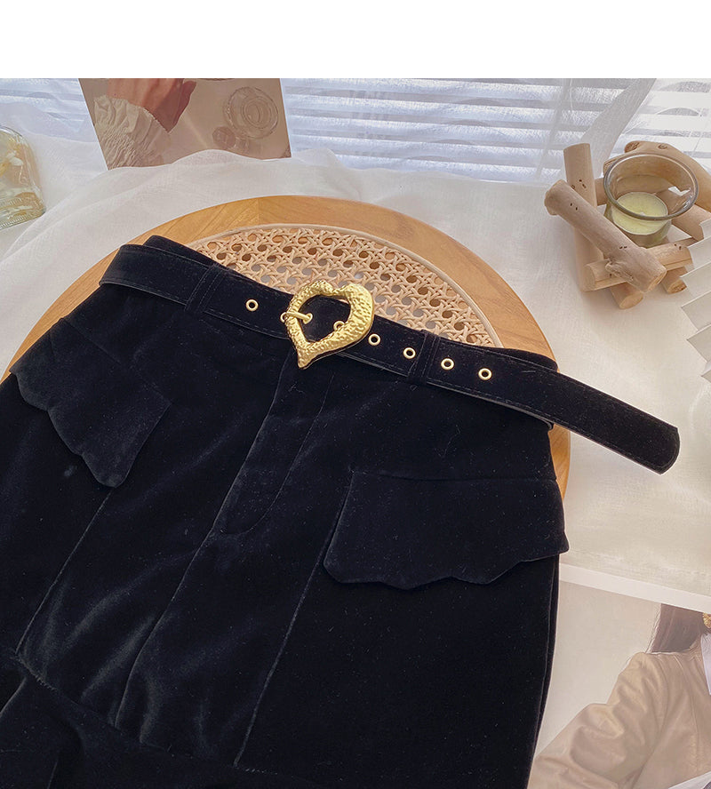 Golden velvet high waist A-shaped fishtail skirt for women 5384