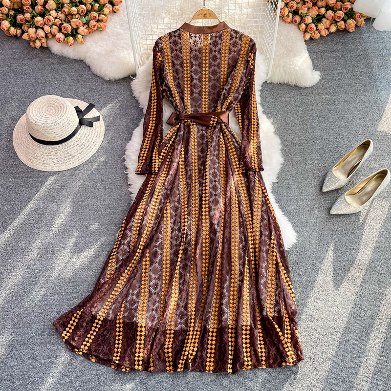 Robe à manches longues en dentelle pour femme 3772