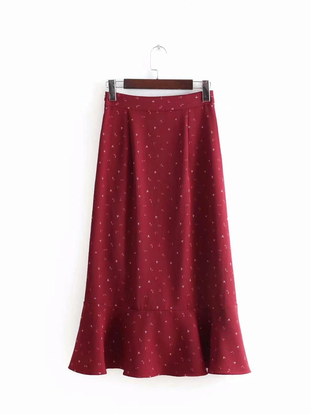 Jupe midi taille haute, volants amples, coupe irrégulière imprimée 3716
