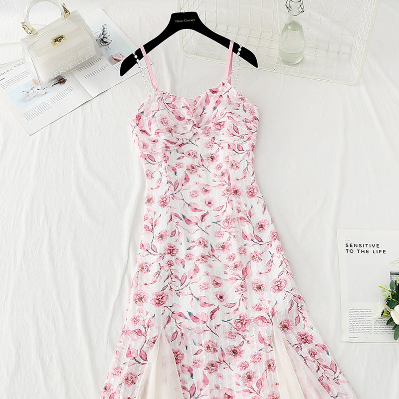 Design sense niche jupe queue de poisson violette robe à bretelles florale en mousseline de soie 4124