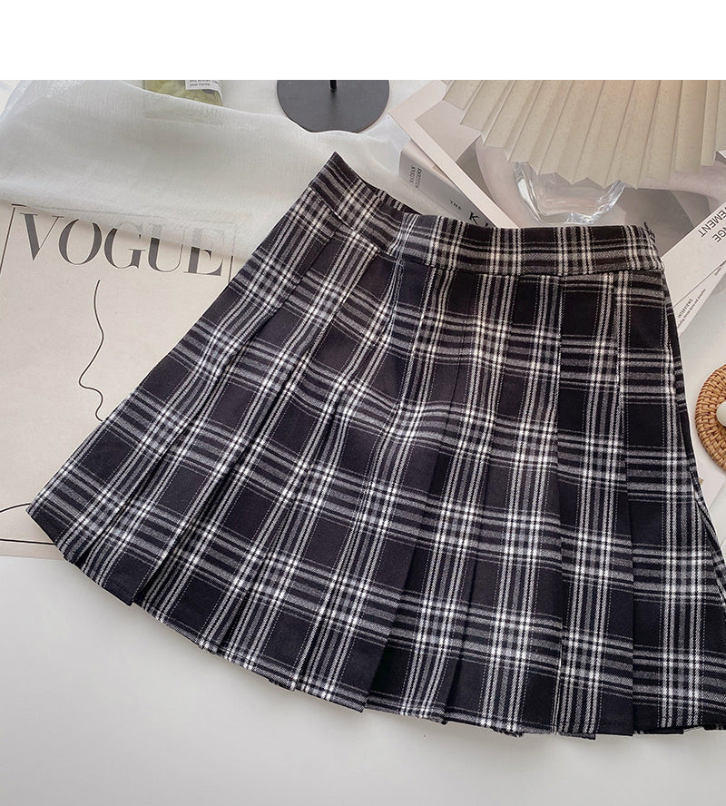 Jupe plissée en tweed, jupe trapèze taille haute rétro 5300