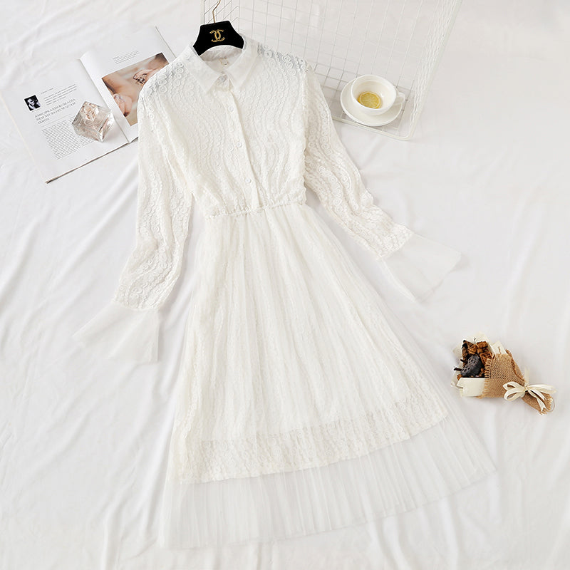 Robe en maille de dentelle Jupe super fée française longueur genou 4365