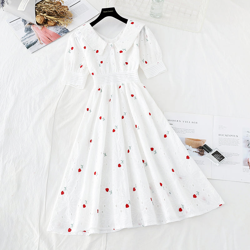 Robe col poupée en coton et lin blanc 4203