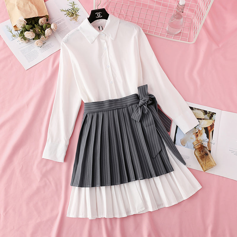 Design sense minority white shirt skirt pleated skirt 4049