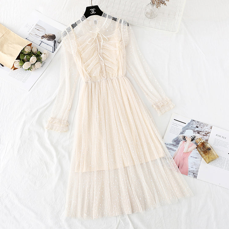 Jupe longue à sequins en gaze féerique rétro française 3958