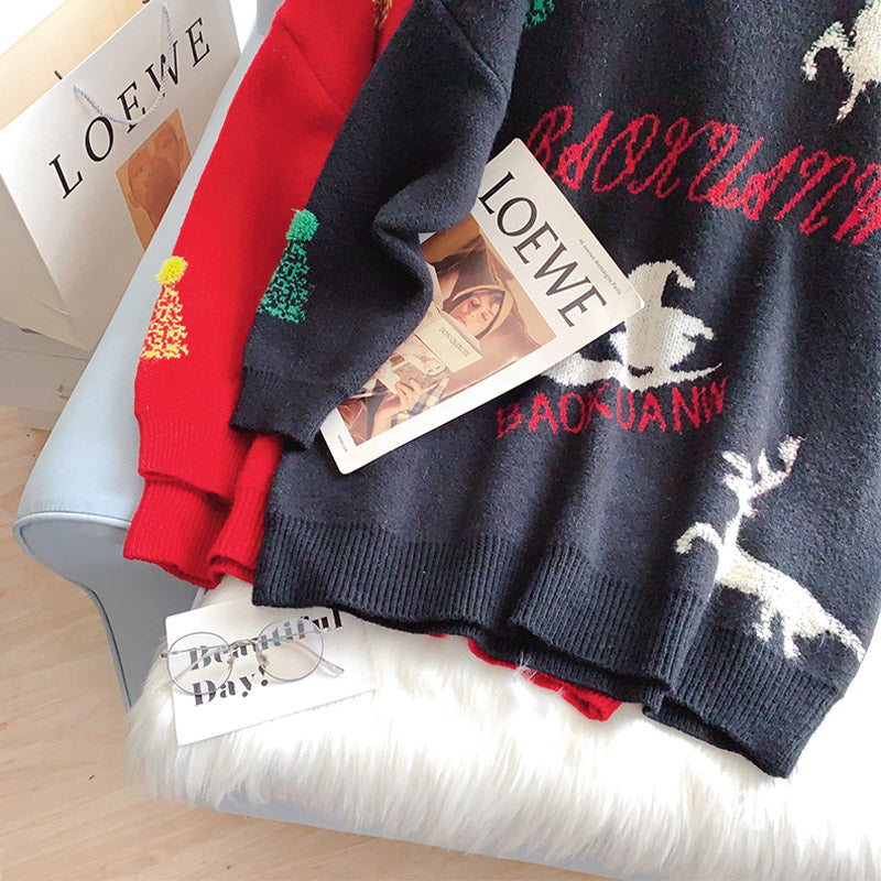 Pull de Noël pour femme, haut ample et paresseux avec coupe-vent 5250