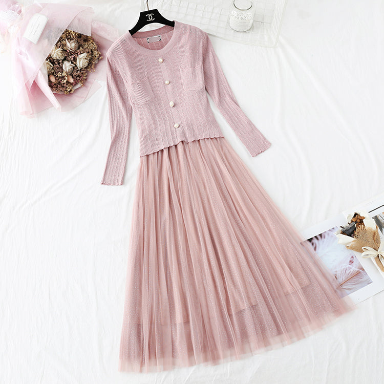 Little fragrant wind fairy suspender bottomed skirt suit 4357