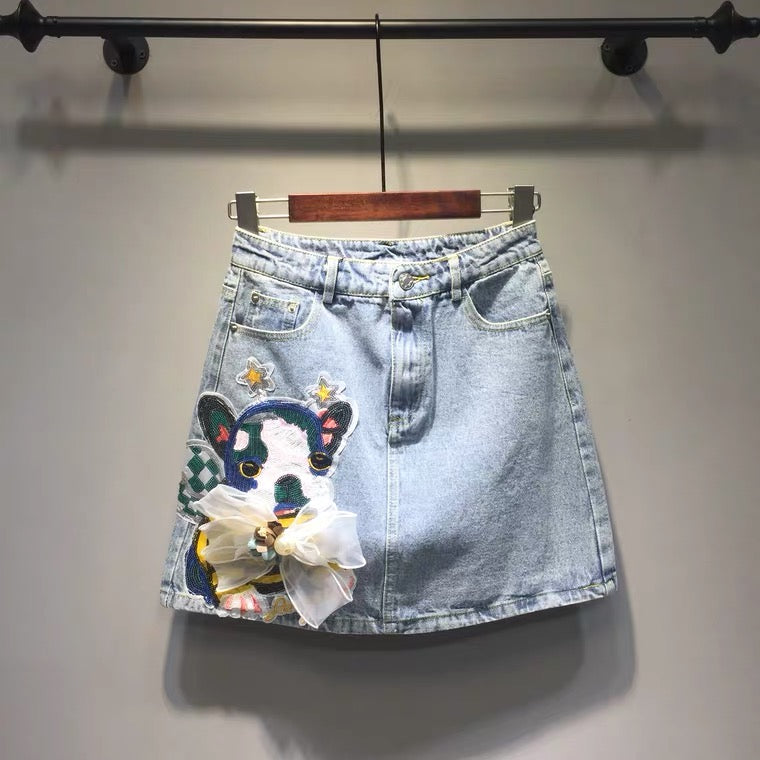 High waist jeans skirt, new style, big size, chic, versatile, A line skirt 3559