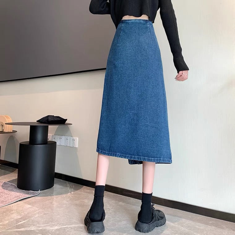 Jupe en jean fendue, nouvelle taille haute, jupe longue irrégulière 3663