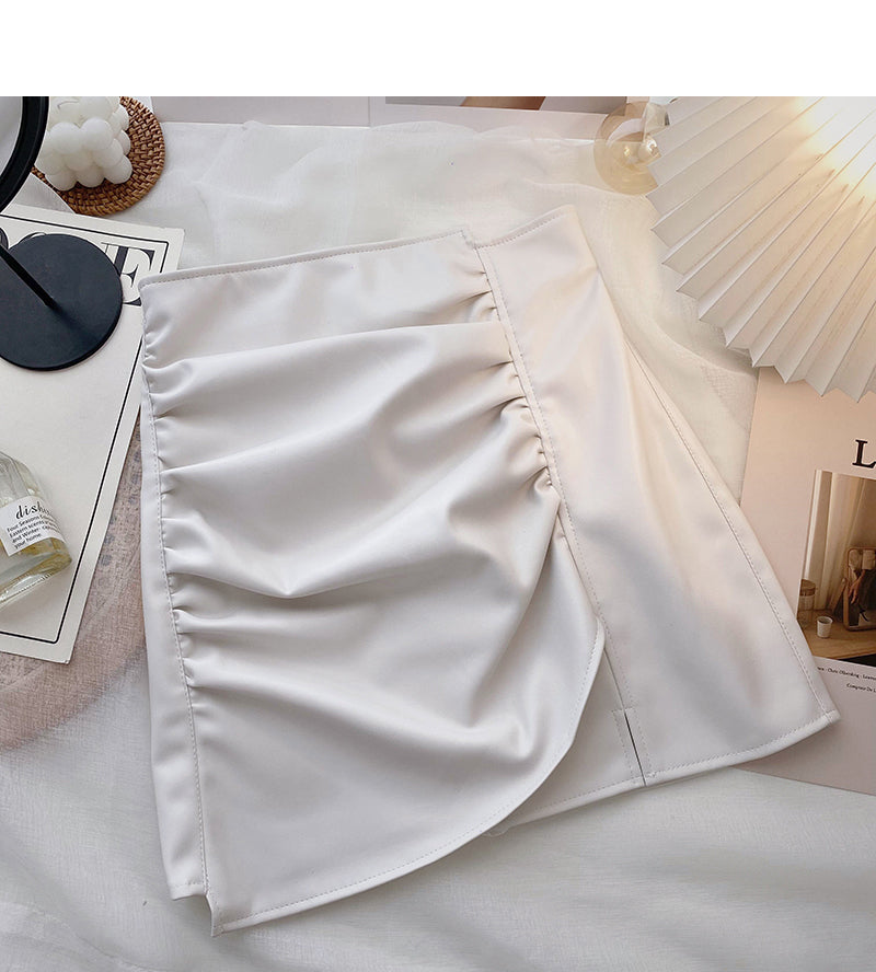 Irregular pleated design, slim wrap hip leather skirt 5507