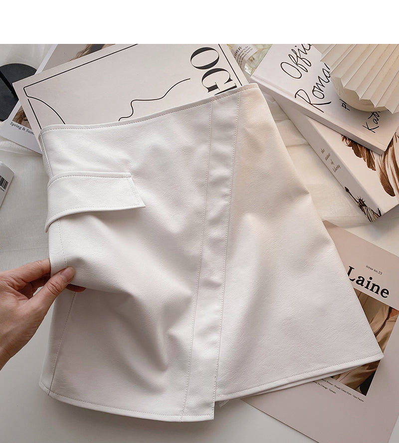 Jupe portefeuille taille haute en cuir PU de style coréen 5423