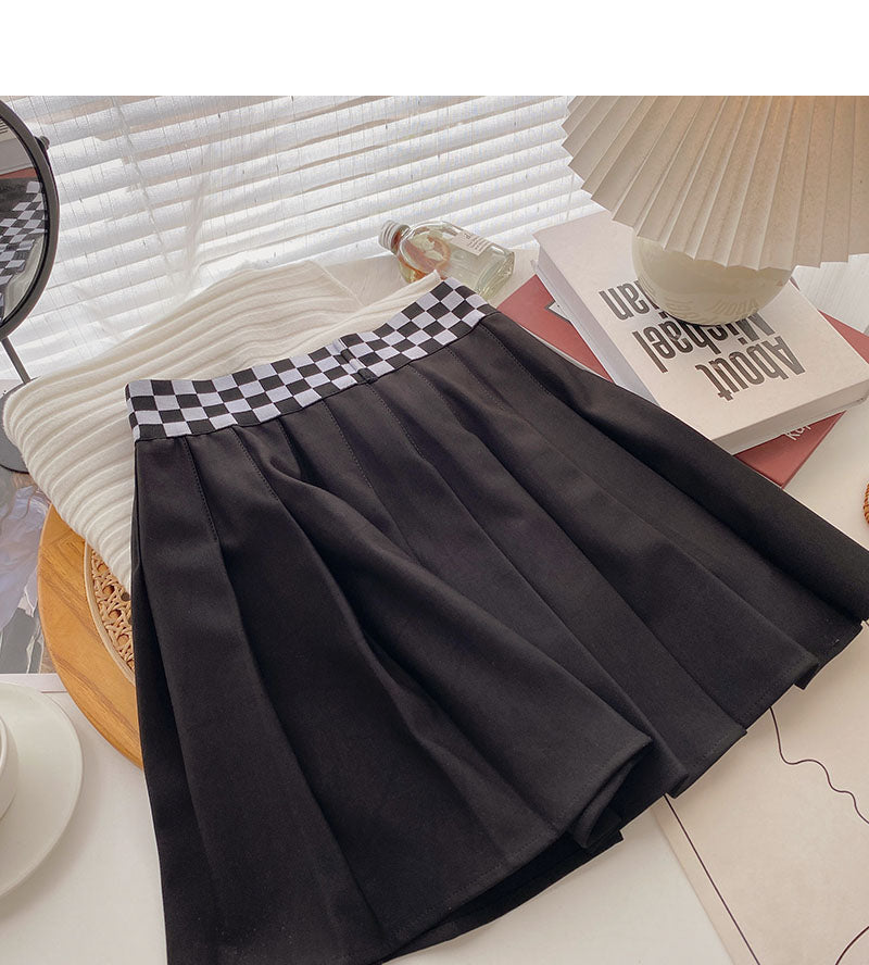 Korean Vintage Plaid high waist thin A-line skirt 5450