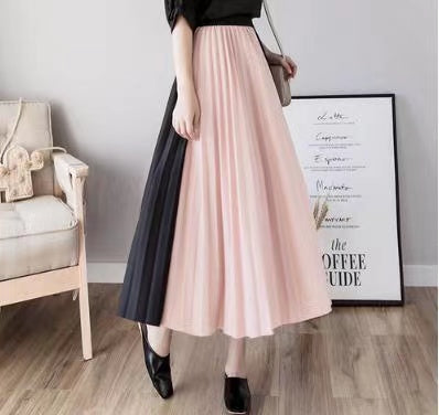 Jupe printemps/été, nouveau style, taille haute, couleurs contrastées, patchwork, longue jupe trapèze, jupe plissée 3668