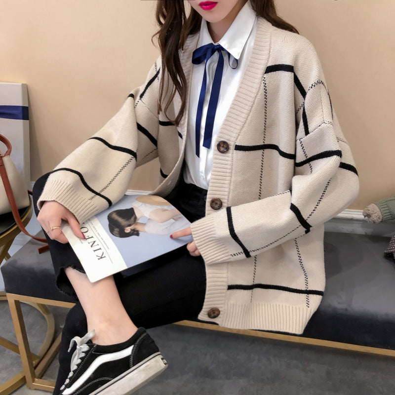 Cardigan pull Harajuku Veste tricotée à carreaux 5268
