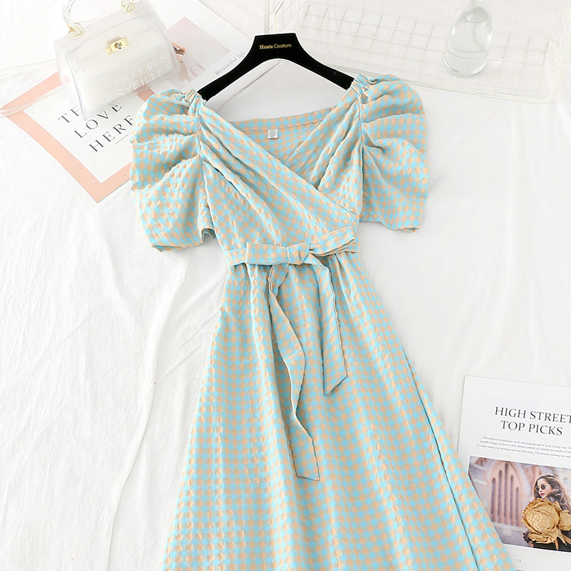 Robe une pièce taille fine Jupe en coton et lin Robe française 4171
