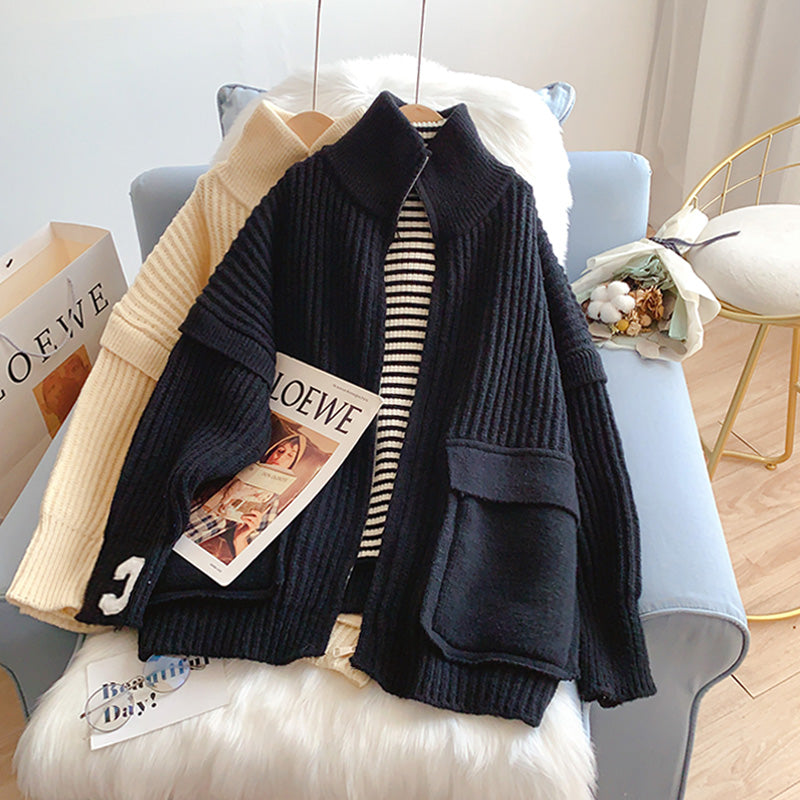 Manteau pull à col montant et grandes poches avec fermeture éclair 5190