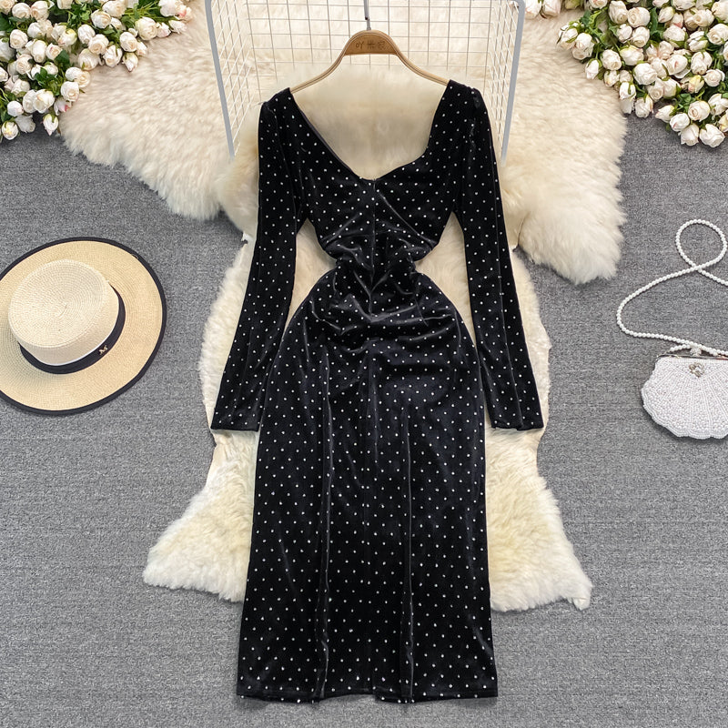 Robe portefeuille moulante à manches longues et coupe ajustée en foret chaud de haute qualité 3723