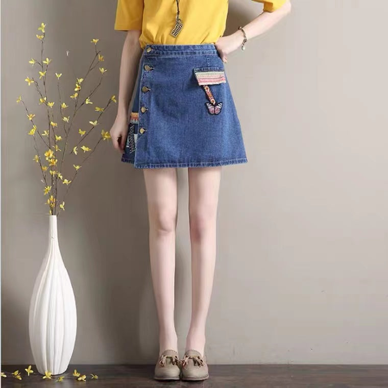 Jupe en jean Jupe trapèze, nouveau style, jupe taille haute, jupe brodée vintage 3607