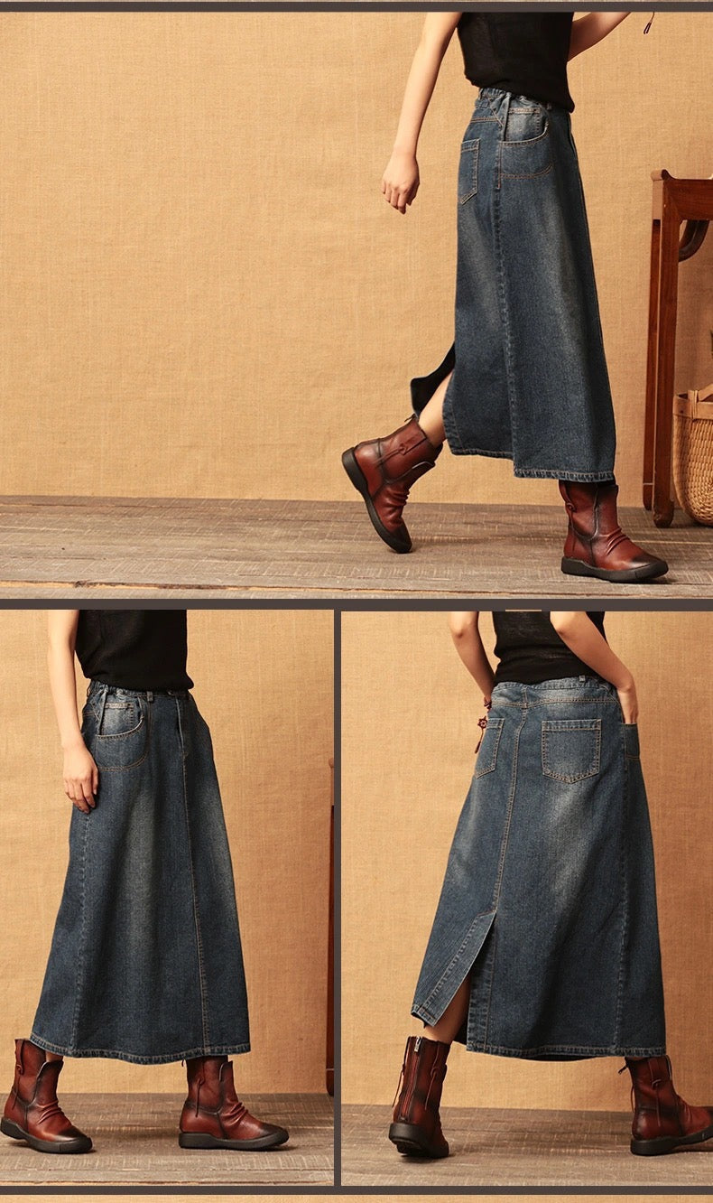 Jupe en jean demi-jupe rétro élastique printemps et automne 3713