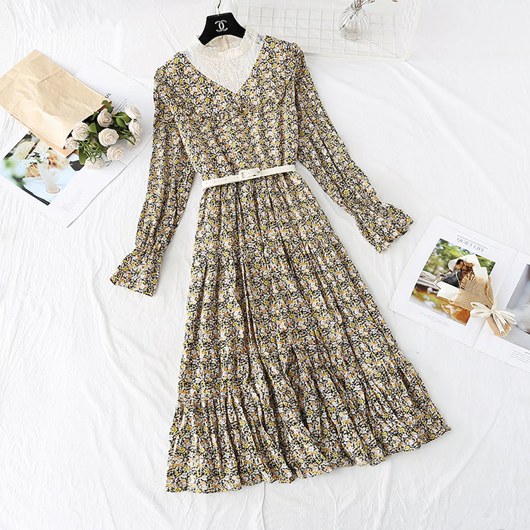 Robe en mousseline fleurie avec une longue jupe en bas 3799
