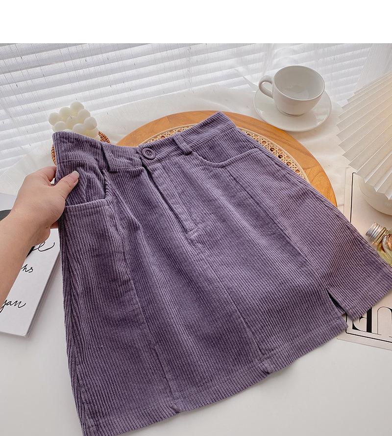 Jupe portefeuille taille haute en velours côtelé 5292