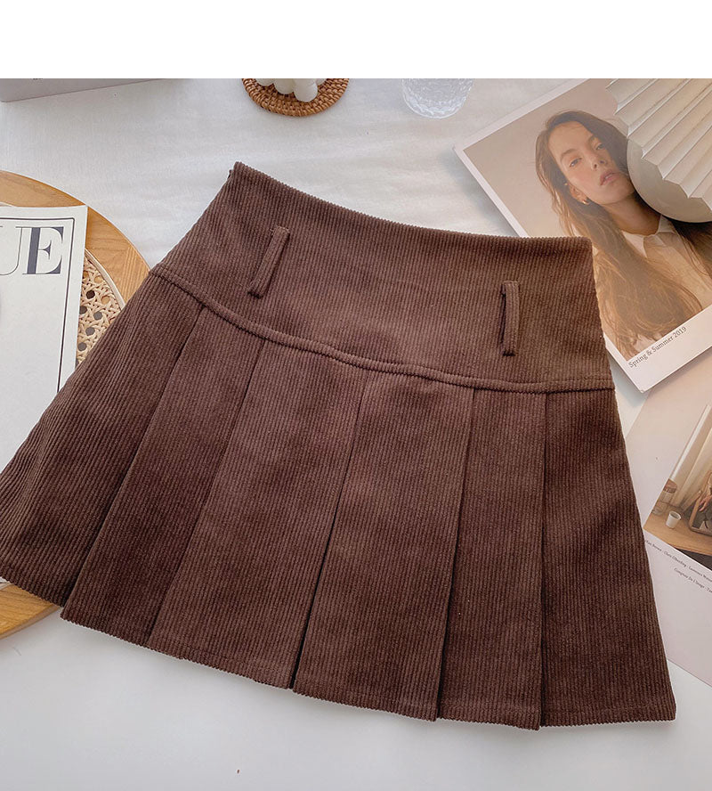 Aging foreign style high waist corduroy A-shaped skirt 5305