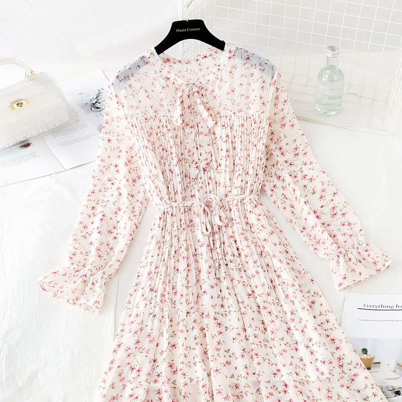 La nouvelle jupe en mousseline de soie florale vintage française est ajustée à la taille 4841