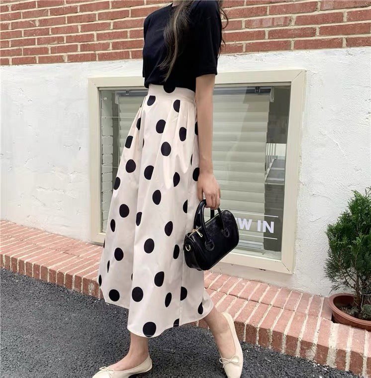 Jupe à pois, été, nouveau style, jupe midi imprimée trapèze 3654