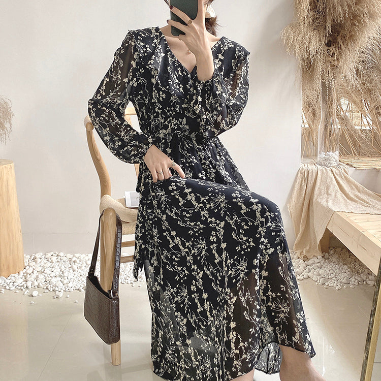 Robe rétro taille haute en mousseline fine au-dessus du genou 3882