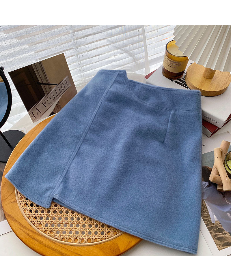 High waist irregular tweed skirt sweet solid color 5354