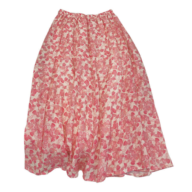 Jupe trapèze en ramie, motif floral à feuilles 3568