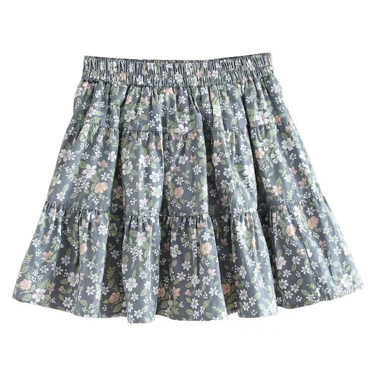 Nouveau style, coton et lin, petite jupe plissée fraîche en coupe A, jupe fleurie 3584