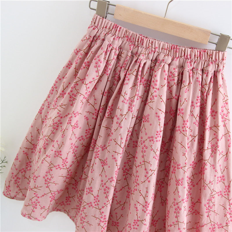 Jupe trapèze rose en coton et lin, douce, tempérament, jupe fleurie exclusive 3583