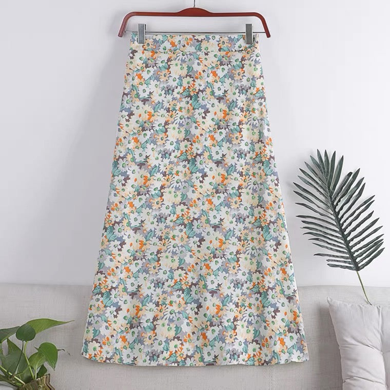Nouveau style, petite jupe trapèze en mousseline de soie à imprimé marguerite, jupe ample taille haute, jupe mi-longue 3560