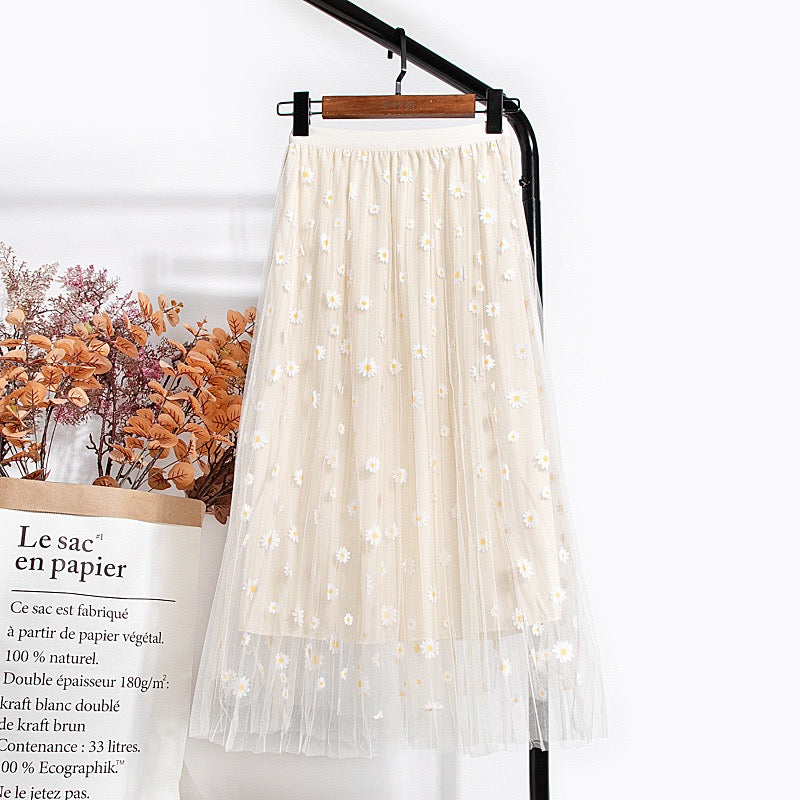 Neuer Stil, Doppelmaschen, Daisy Rock in A-Linie mit hoher Taille, mittellanger Rock 3589