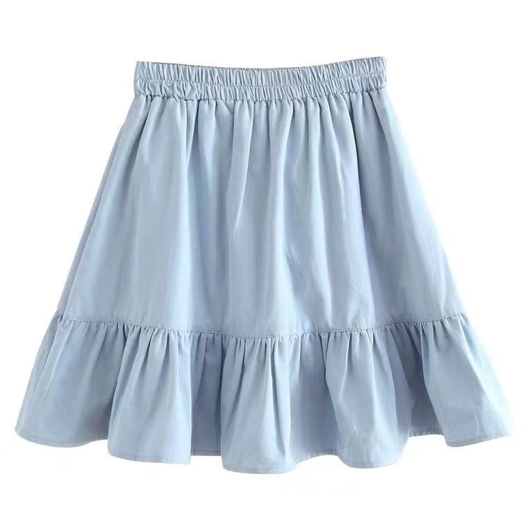 Cotton and linen skirt, high waist A-line pleated skirt, flounce spliced skirt 3580