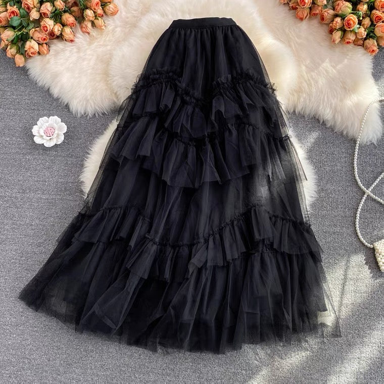 Jupe mi-longue taille haute au-dessus du genou, jupe polyvalente en maille, jupe plissée à taille élastique 3528