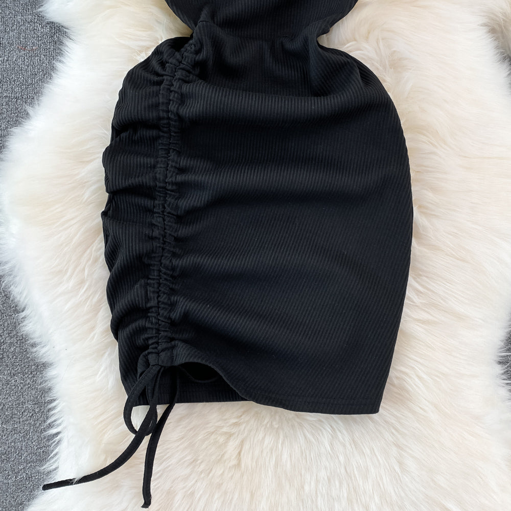 Robe portefeuille courte à col rond et à cordon de serrage élastique et ajouré Spice Girl 10970
