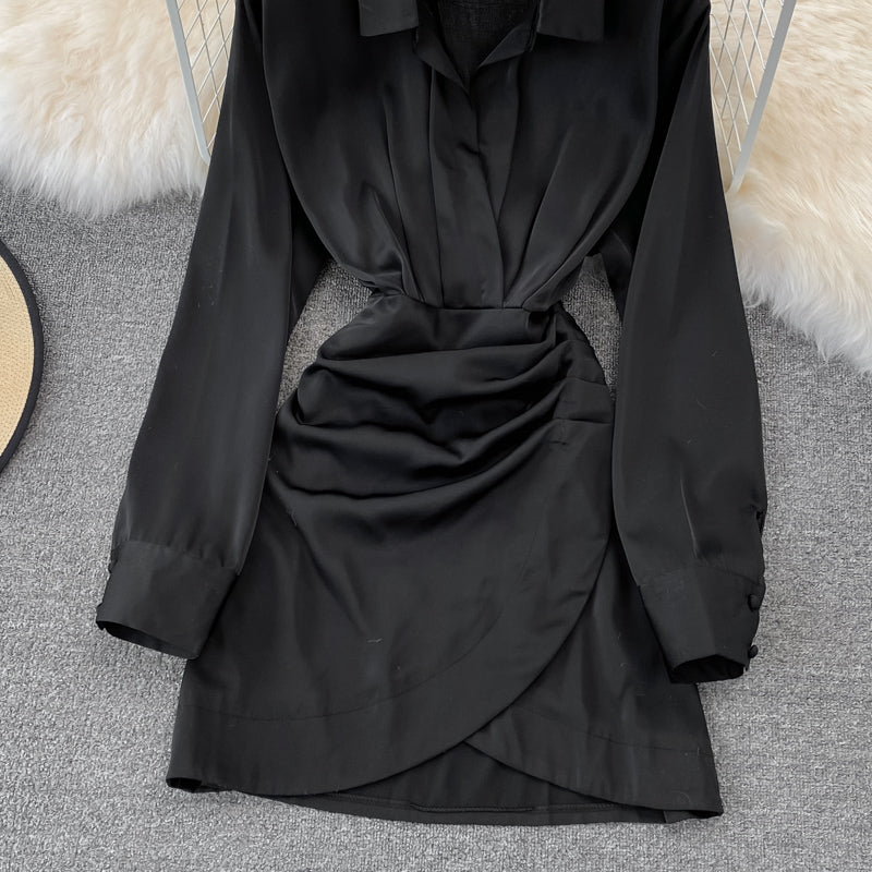 Robe chemise irrégulière à manches longues à la mode 10828