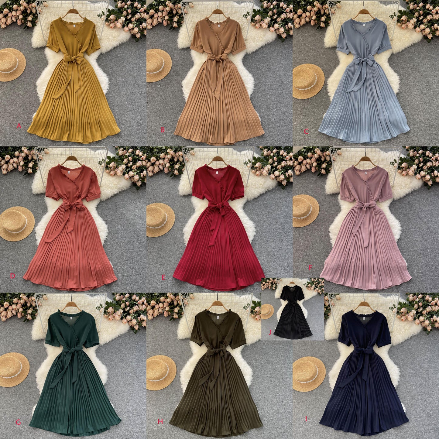 Robe courte en mousseline de soie à col en V mignonne Robe tendance 10816