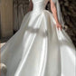 Girlhomeshops-White satin off-the-shoulder long floor-length wedding prom dress gh5392