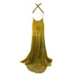 Robe de soirée longue en dentelle à bretelles spaghetti et perles vertes sexy sirène gh2995