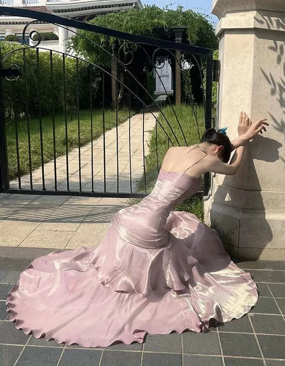 Robe de soirée longue à volants, style chic bordeaux/vert, gh4318